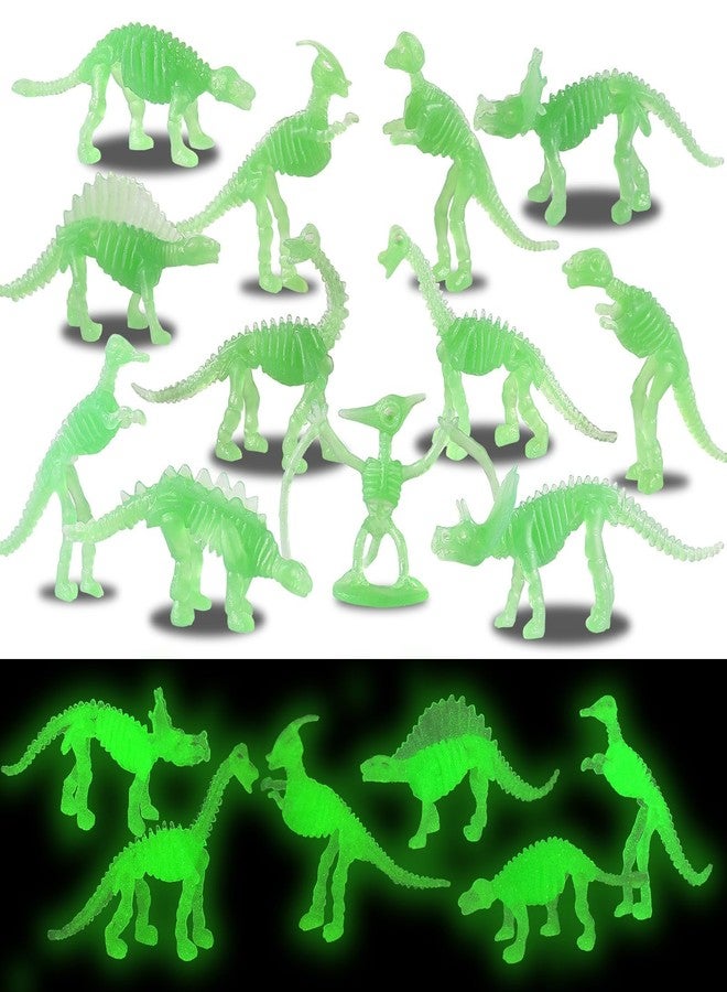 UPINS 36Pcs Glow in Dark Mini Dinosaur Figures, Small Luminous Dinosaur Toy Birthday Party Favors Supplies Dino Cupcake Toppers Plastic Dino Toys for Kids Easter Basket Suffers Classroom Prizes Box - Image 1